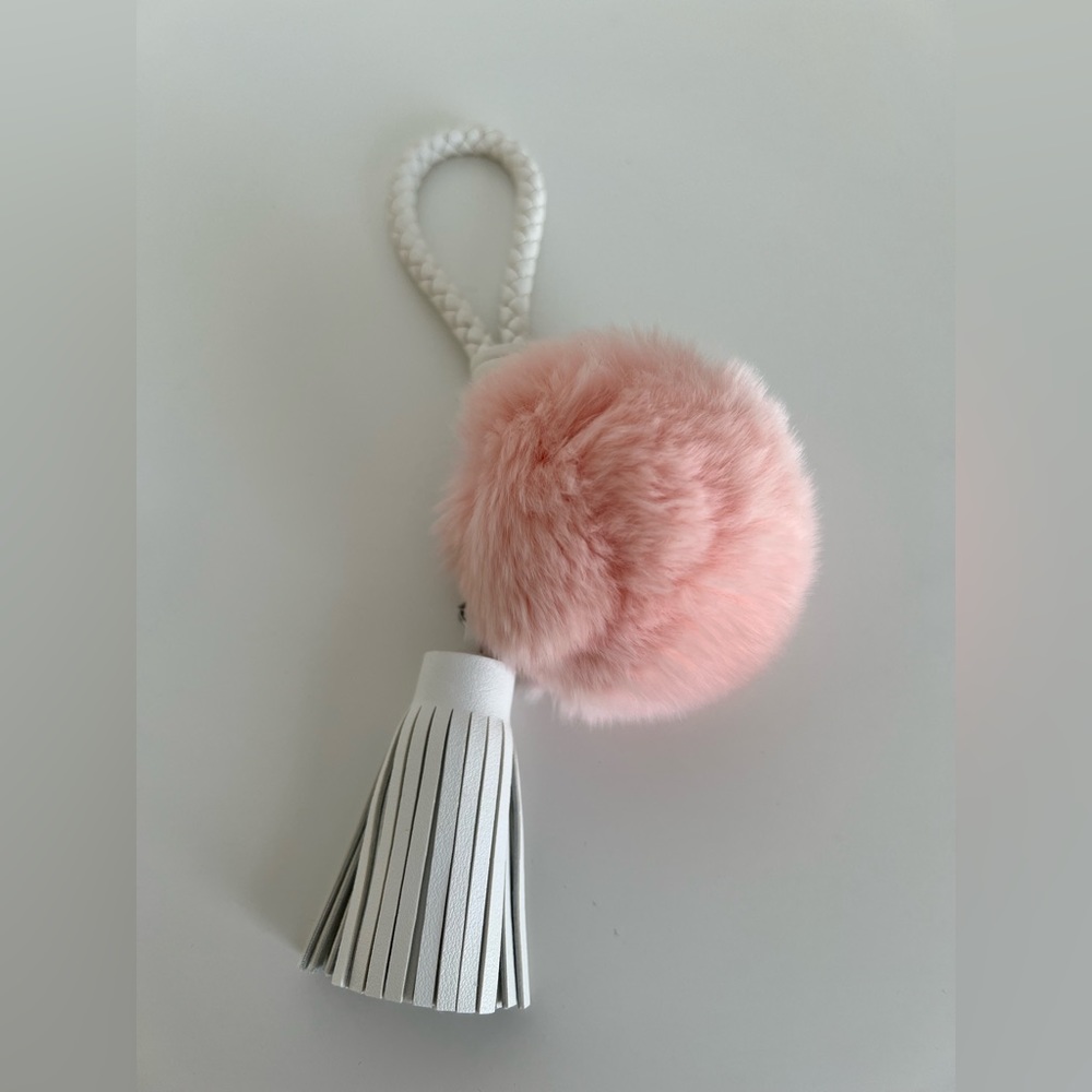 *FREE with any purchase* Pink Furball White Tassel Bag Charm Keyring